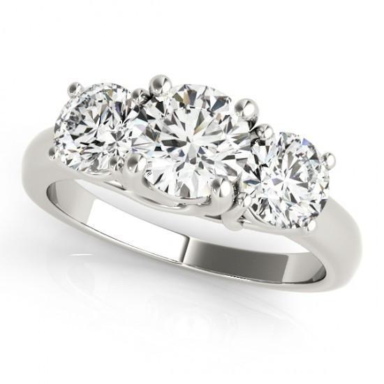 2 Carat Three Stone Round Real Diamond Engagement Ring Solid Gold 14K