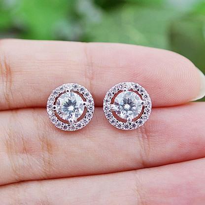 2 Carats 14K White Gold Round Natural Diamond Stud Halo Earring