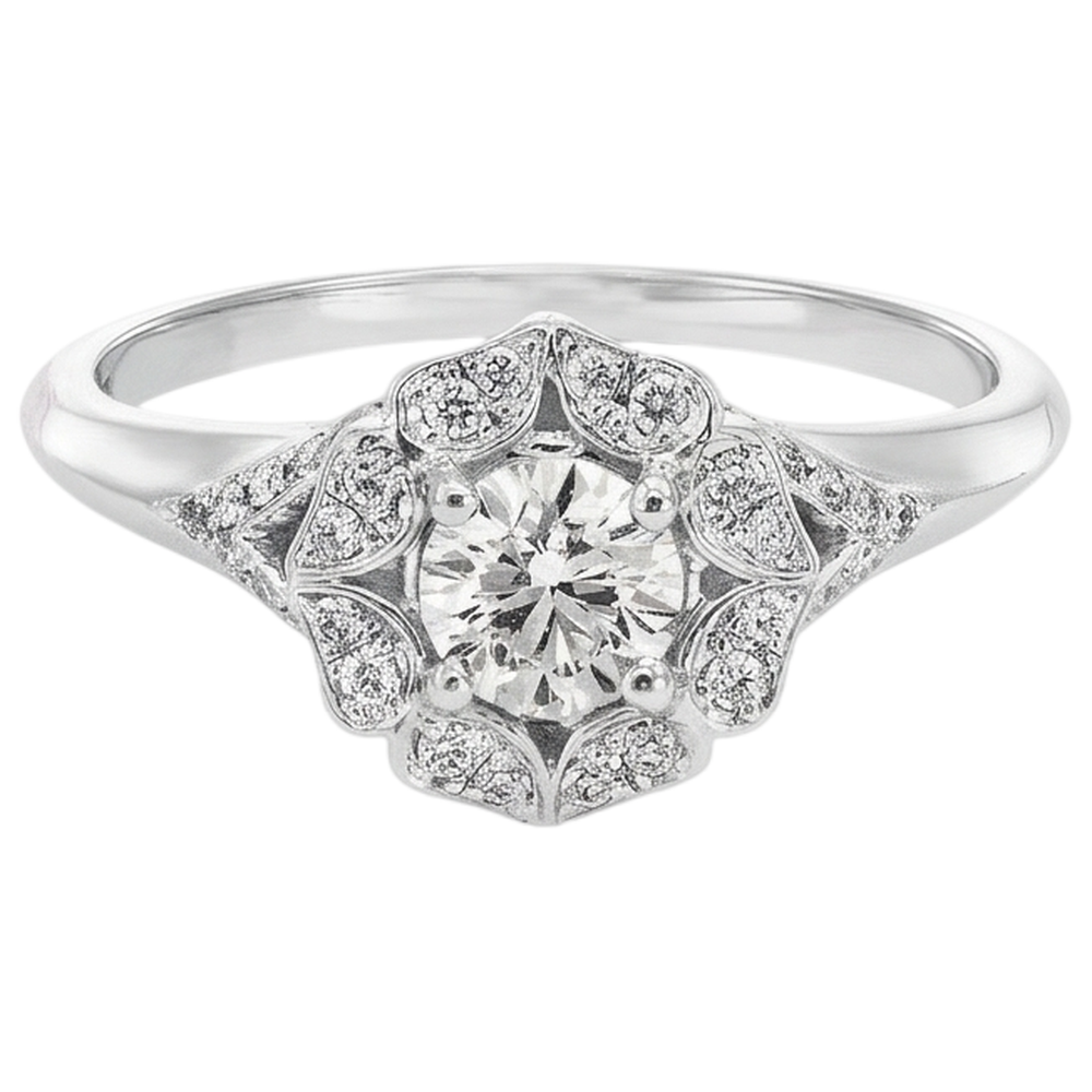 2 Carats Antique Style Round Real Natural Earth Mined DIAMOND ( NOT LAB GROWN ) Engagement Ring White Gold 14K