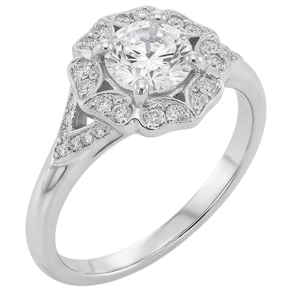 2 Carats Antique Style Round Real Natural Earth Mined DIAMOND ( NOT LAB GROWN ) Engagement Ring White Gold 14K