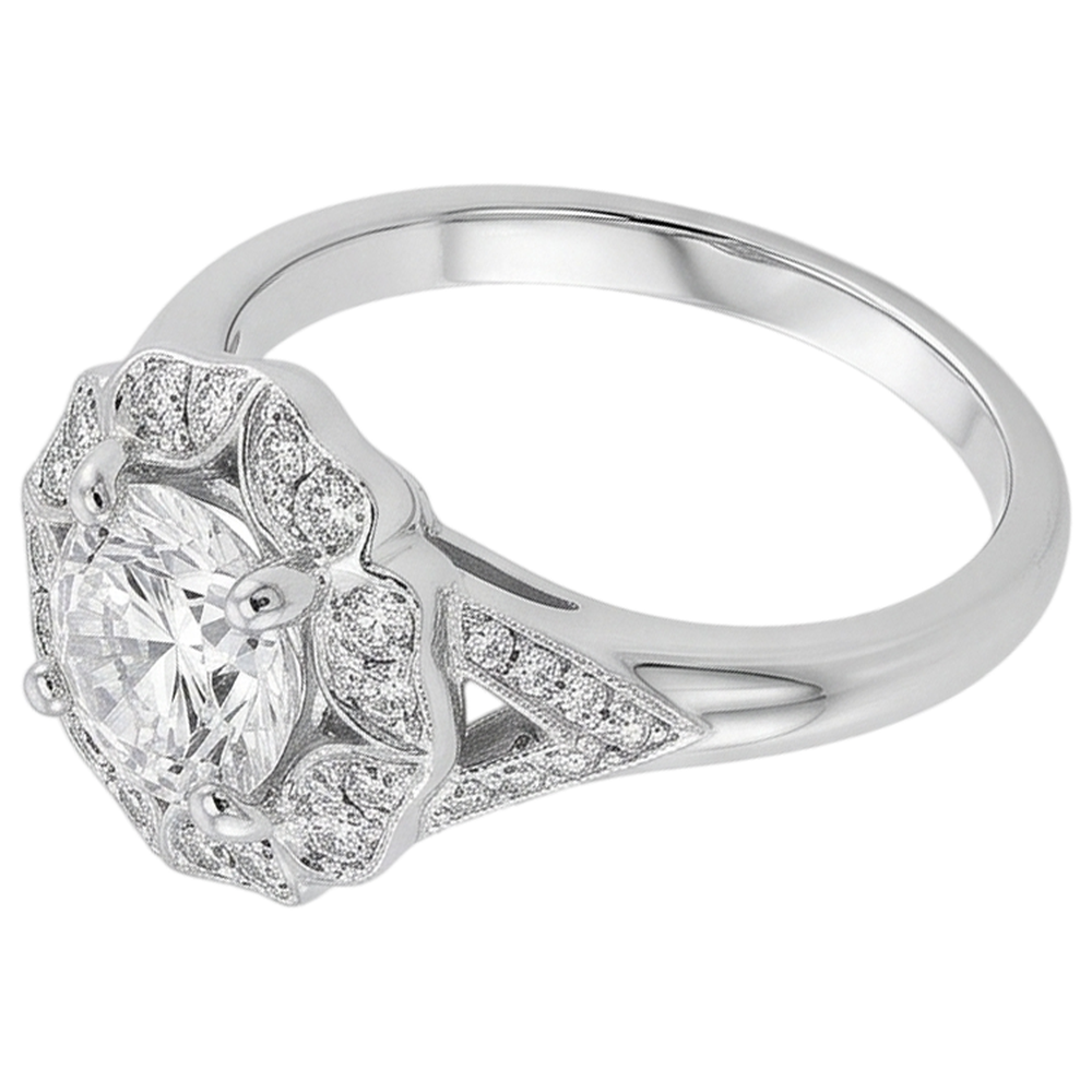 2 Carats Antique Style Round Real Natural Earth Mined DIAMOND ( NOT LAB GROWN ) Engagement Ring White Gold 14K