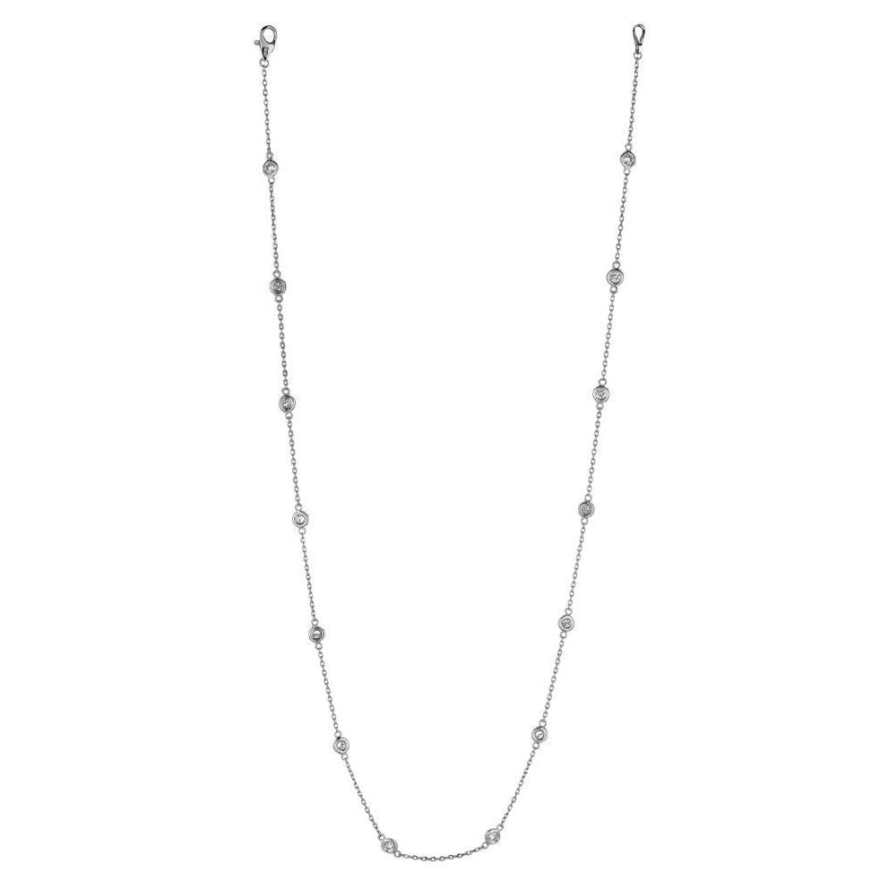 2 Carats Bezel Set Natural Diamonds Necklace White Gold 14K