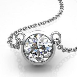 2 Carats Bezel Set Round Cut Real Diamond Solitaire Necklace Pendant 14K