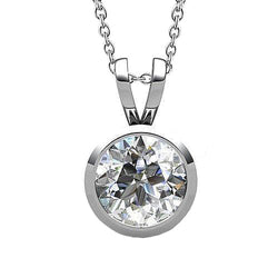 2 Carats Bezel Setting Round Cut Natural Earth Mined Diamond Solitaire Pendant Wg 14K