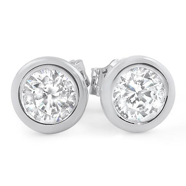 2 Carats Bezel Setting Round Real Diamond Stud Earring White Gold