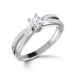 2 Carats Brilliant Cut Real Diamond Solitaire Ring With Accents