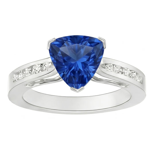 2 Carats Ceylon Sapphire And Natural Earth Mined DIAMOND ( NOT LAB GROWN )s Ring White Gold 14K