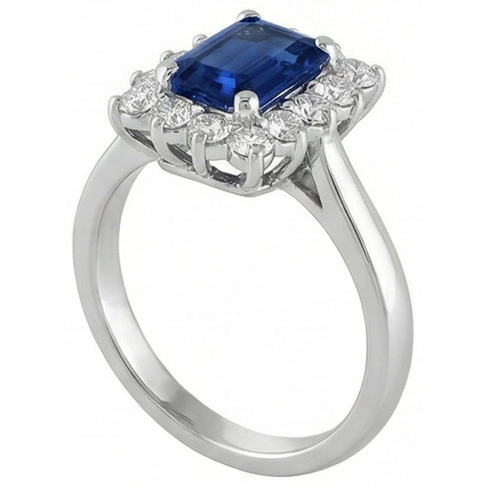 natural round sapphire 2ct ring on white background