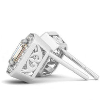 2 Carats Emerald & Round Genuine Diamonds White Gold 14K Studs Earrings Halo2