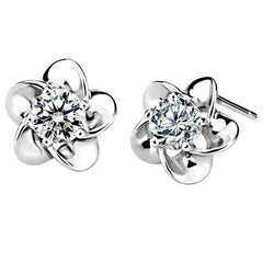 2 Carats Flower Shape Round Cut Genuine Diamonds Stud Earring White Gold