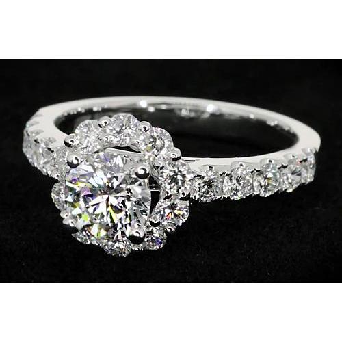 2 Carats Flower Style Diamond Engagement Ring White Gold 14K