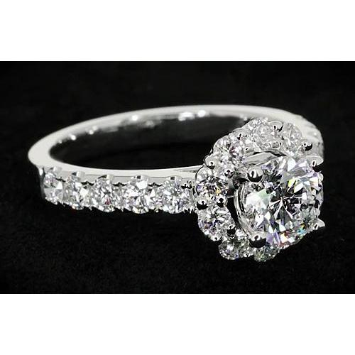 2 Carats Flower Style Diamond Engagement Ring White Gold 14K