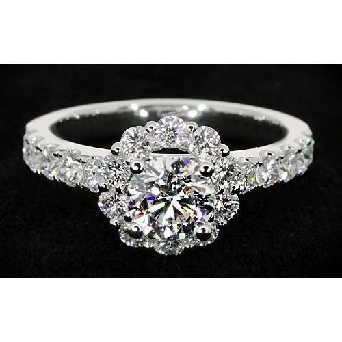 2 Carats Flower Style Diamond Engagement Ring White Gold 14K