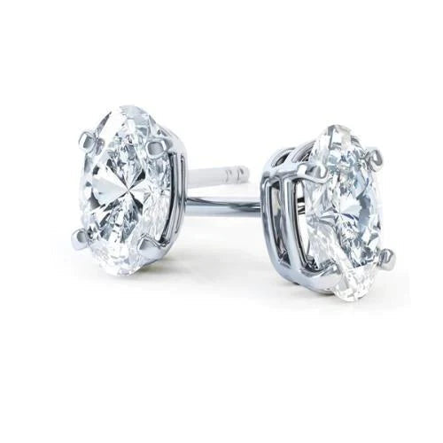 2 Carats Genuine Diamond  Oval Cut Stud Earring Gold Fine Jewelry Prong Setting