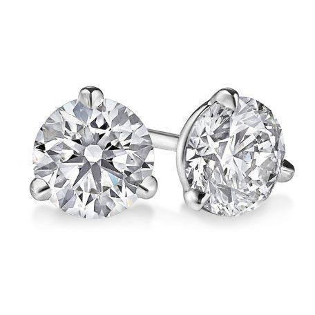 2 Carats Genuine Diamond Stud Earring Round Cut Three Prong Set White Gold 14K