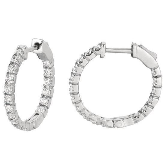2 Carats Genuine Round Brilliant Diamond White Gold Hoop Pair Women Earring