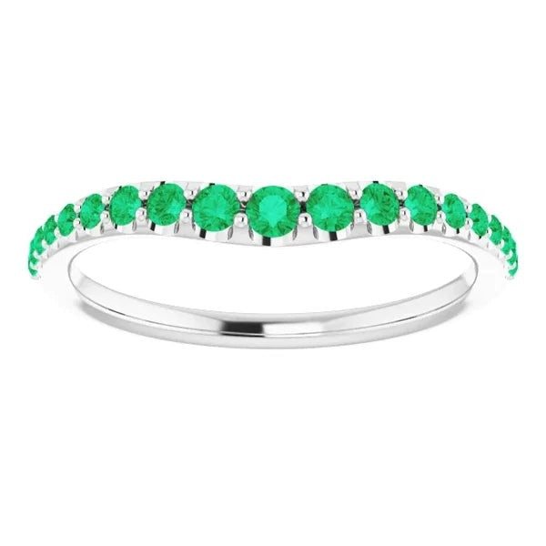 2 Carats Green Emerald Round Band White Gold 14K