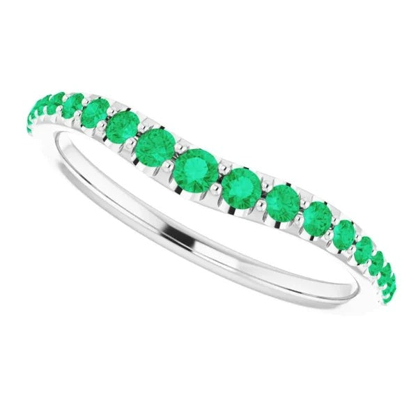2 Carats Green Emerald Round Band White Gold 14K