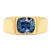 2 Carats Gypsy Blue Cushion Natural Earth Mined Diamond Men's Solitaire Ring Yellow Gold