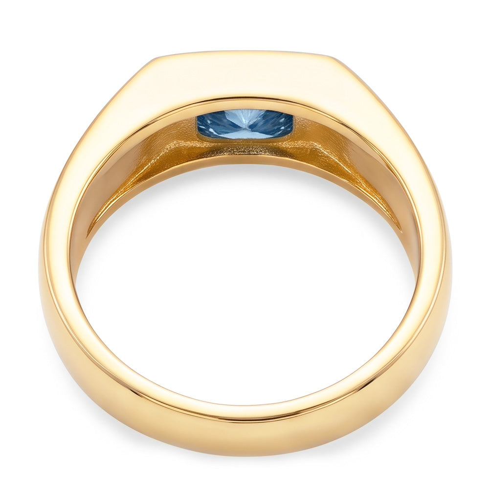2 Carats Gypsy Blue Cushion Natural Earth Mined Diamond Men's Solitaire Ring Yellow Gold