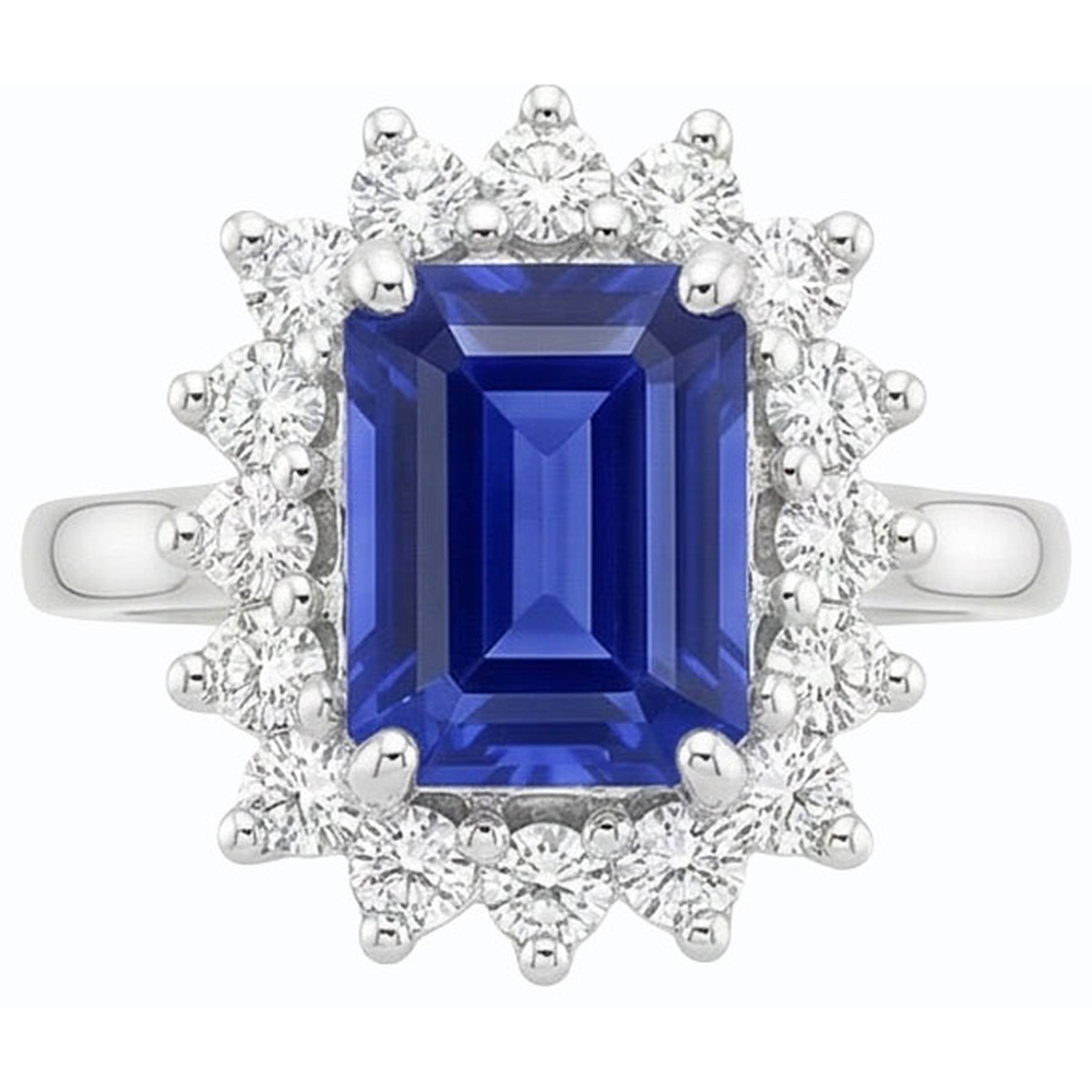 2 Carats Halo Natural Earth Mined Diamond Ring Emerald Ceylon Sapphire Gemstone Star Style