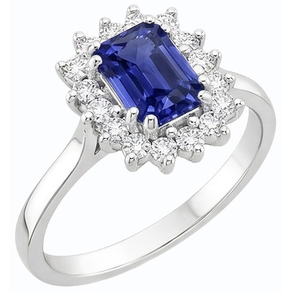 2 Carats Halo Natural Earth Mined Diamond Ring Emerald Ceylon Sapphire Gemstone Star Style