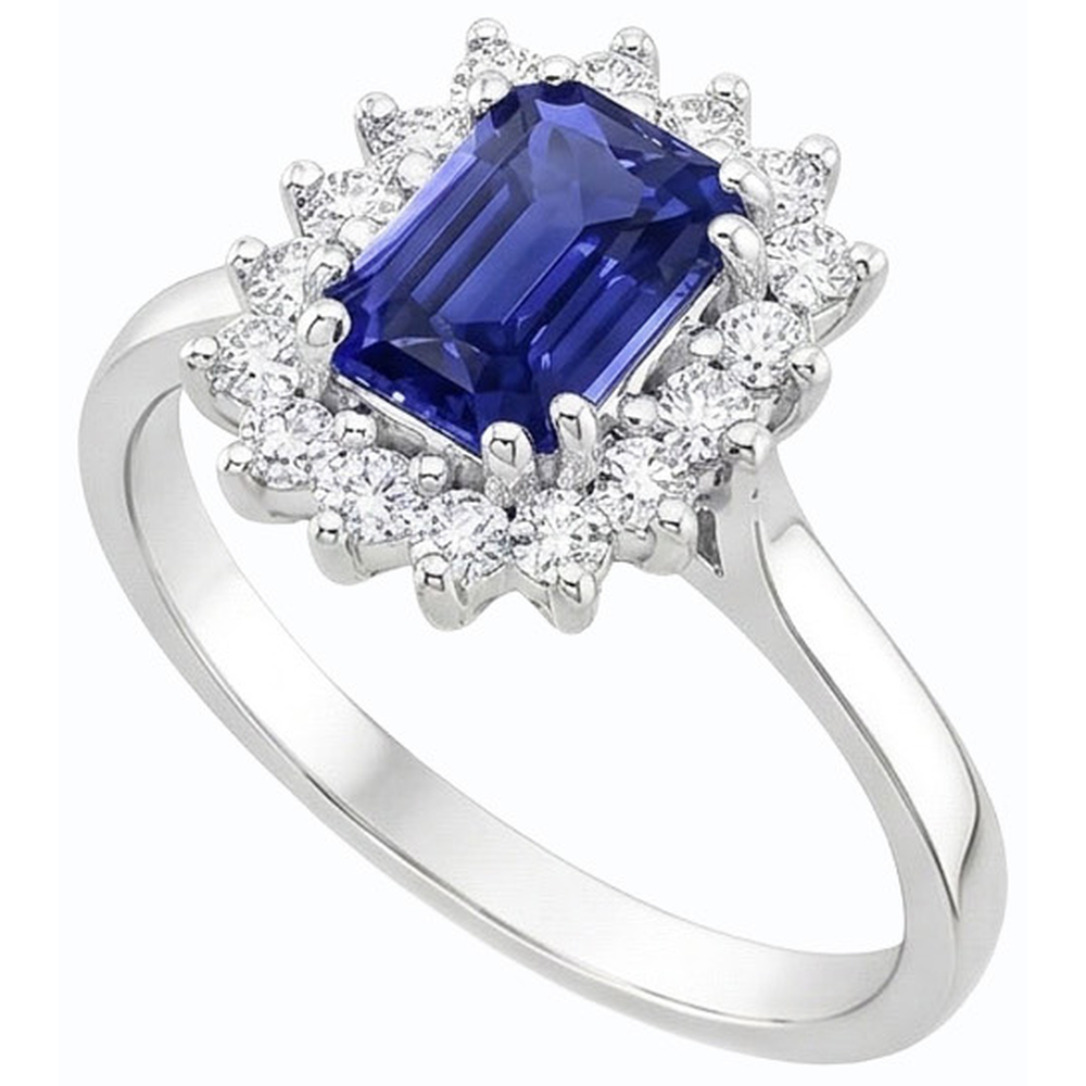 2 Carats Halo Natural Earth Mined Diamond Ring Emerald Ceylon Sapphire Gemstone Star Style