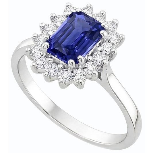 2 Carats Halo Natural Earth Mined Diamond Ring Emerald Ceylon Sapphire Gemstone Star Style