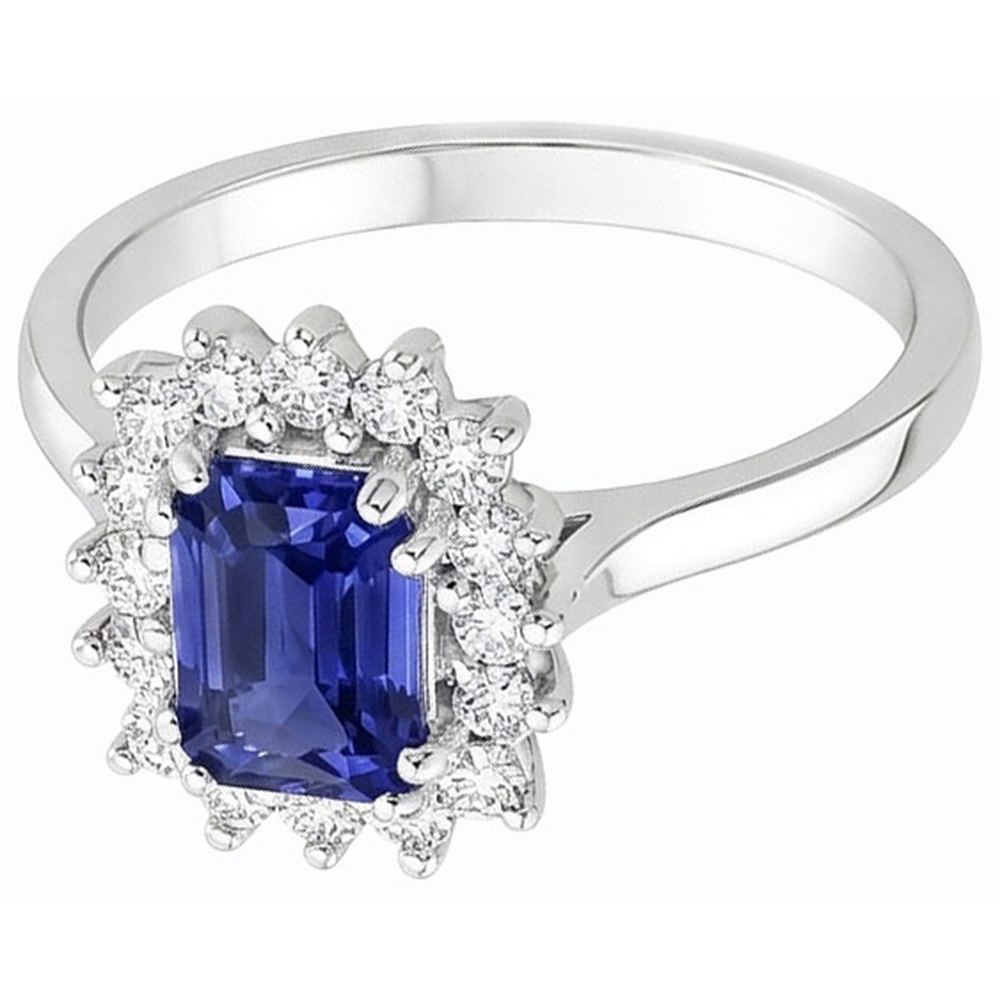 2 Carats Halo Natural Earth Mined Diamond Ring Emerald Ceylon Sapphire Gemstone Star Style