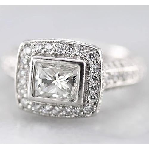 2 Carats Halo Princess Natural Diamond Ring F Vs1 Vvs1 White Gold 14K