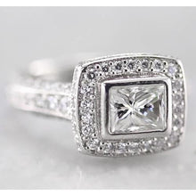 2 Carats Halo Princess Natural Diamond Ring F Vs1 Vvs1 White Gold 14K