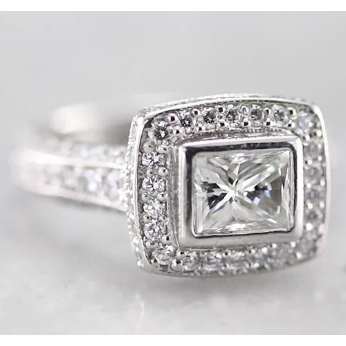 2 Carats Halo Princess Natural Diamond Ring F Vs1 Vvs1 White Gold 14K