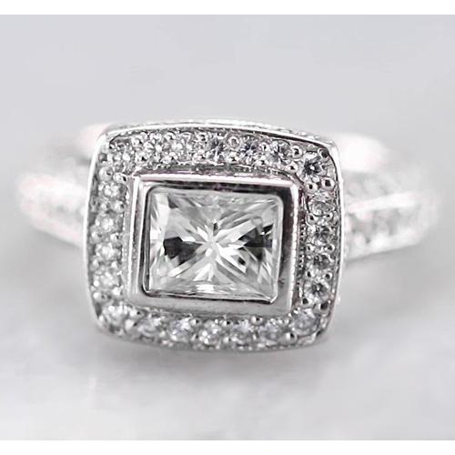 2 Carats Halo Princess Natural Diamond Ring F Vs1 Vvs1 White Gold 14K