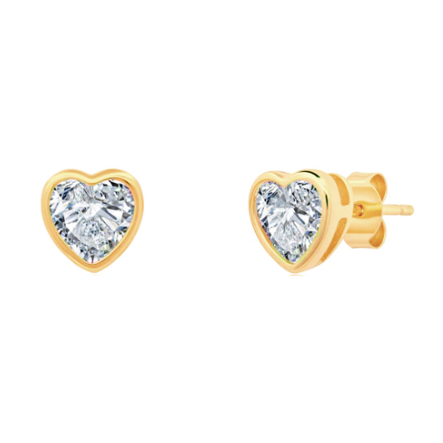 2 Carats Heart Bezel Diamond Stud Earrings Yellow Gold