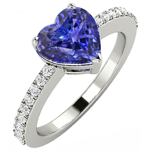 2 Carats Heart Cut Blue Tanzanite And Natural Earth Mined Diamond Anniversary Ring