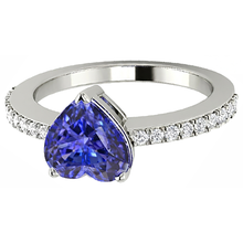 2 Carats Heart Cut Blue Tanzanite And Natural Earth Mined Diamond Anniversary Ring