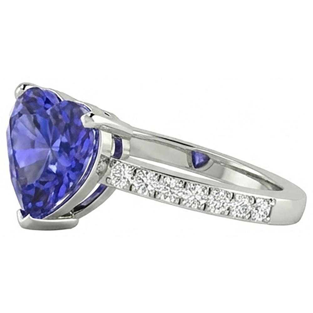 2 Carats Heart Cut Blue Tanzanite And Natural Earth Mined Diamond Anniversary Ring