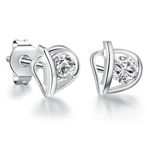 2 Carats Heart Style Studs Earring Round Cut Real Diamonds