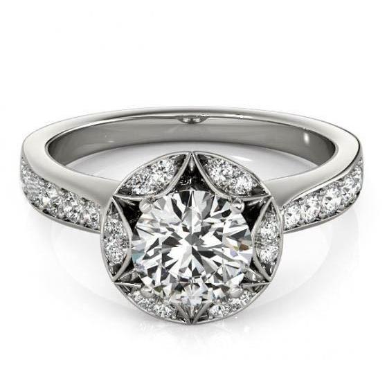 2 Carats Natural Diamond Halo Engagement Ring White Gold 14K