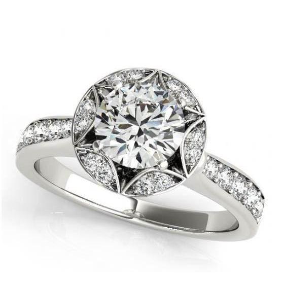 2 Carats Natural Diamond Halo Engagement Anniversary Ring White Gold 14K