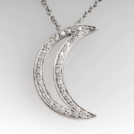 2 Carats Natural Round Diamond Moon Style Pendant White Gold 14K