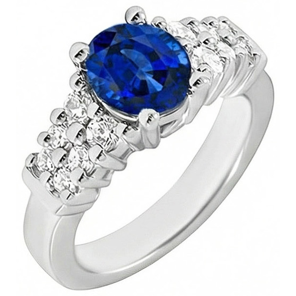 2 Carats Oval Cut Ceylon Blue Sapphire Ring White Gold Jewellery New