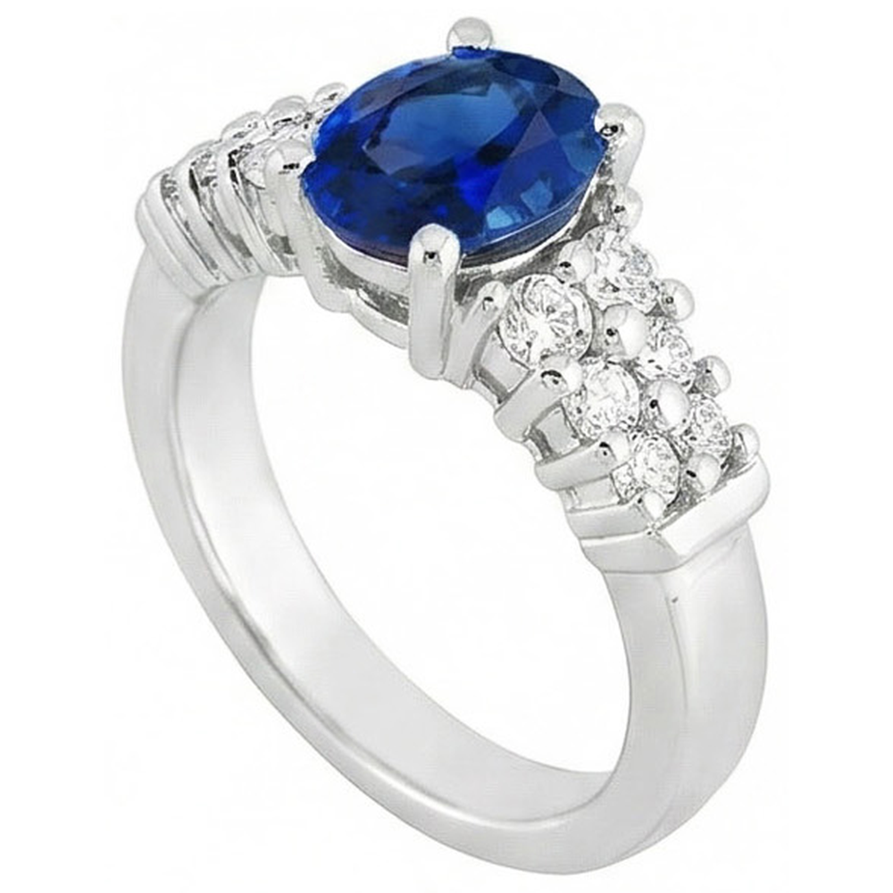 2 Carats Oval Cut Ceylon Blue Sapphire Ring White Gold Jewellery New
