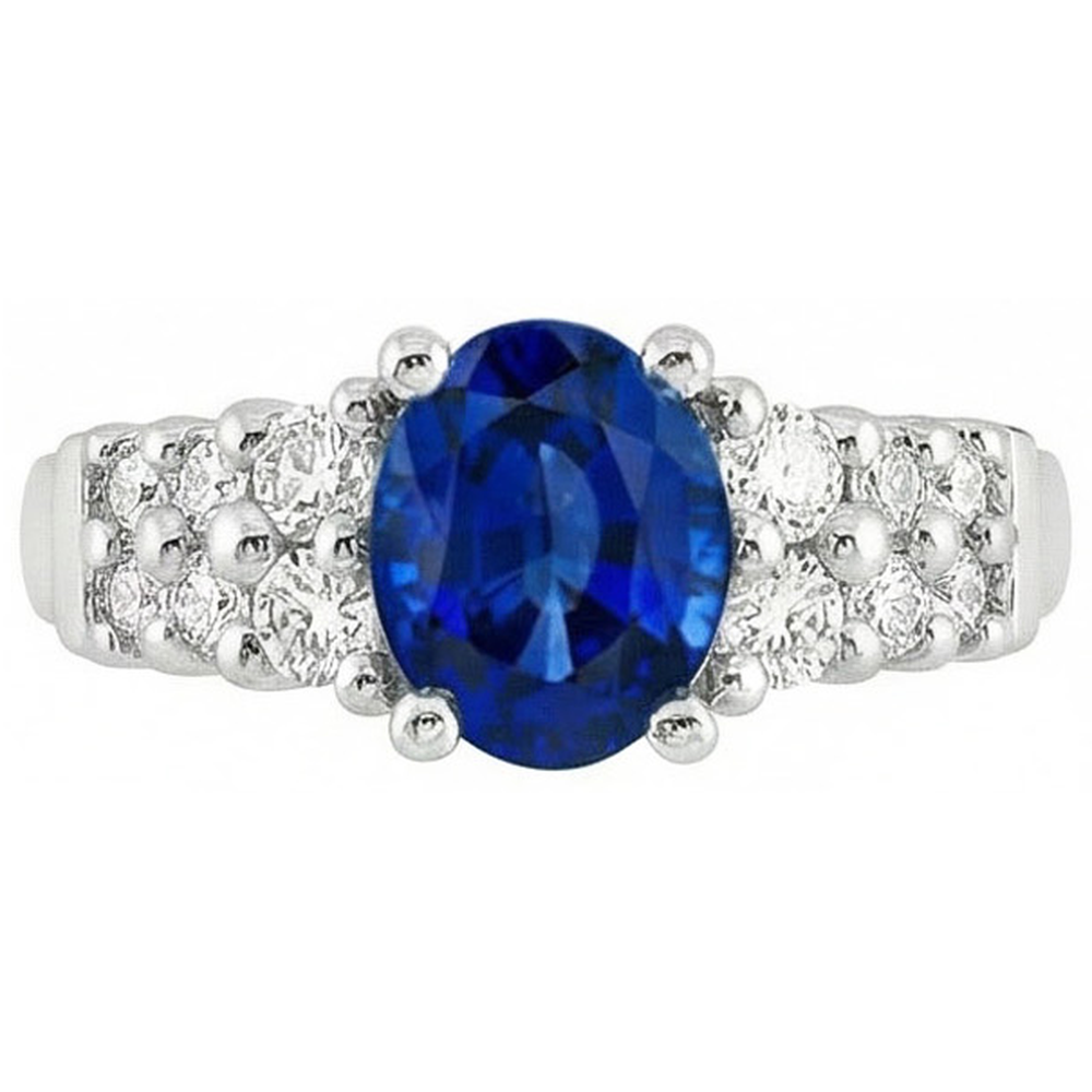2 Carats Oval Cut Ceylon Blue Sapphire Ring White Gold Jewellery New