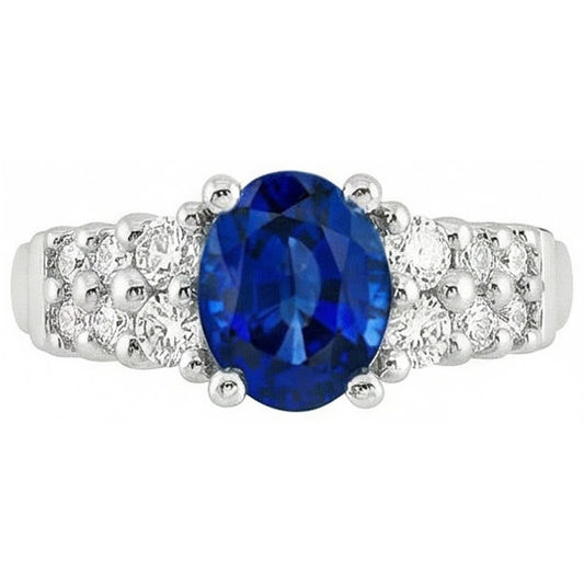 2 Carats Oval Cut Ceylon Blue Sapphire Ring White Gold Jewellery New