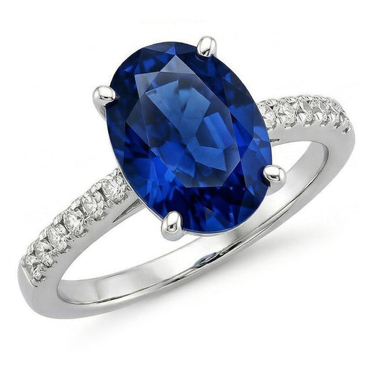 2 Carats Oval Sri Lanka Blue Sapphire Natural Earth Mined DIAMOND ( NOT LAB GROWN ) Ring White Gold 14K