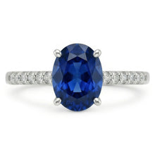 2 Carats Oval Sri Lanka Blue Sapphire Natural Earth Mined DIAMOND ( NOT LAB GROWN ) Ring White Gold 14K