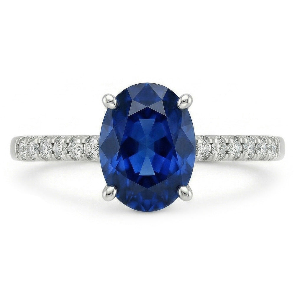 2 Carats Oval Sri Lanka Blue Sapphire Natural Earth Mined DIAMOND ( NOT LAB GROWN ) Ring White Gold 14K