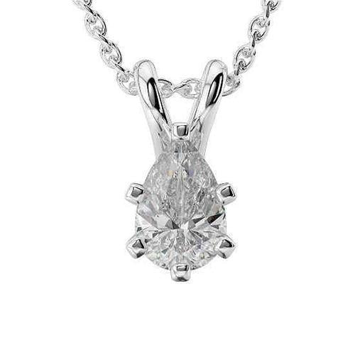 2 Carats Pear Cut Natural Diamond Solitaire Pendant White Gold 14K Jewelry