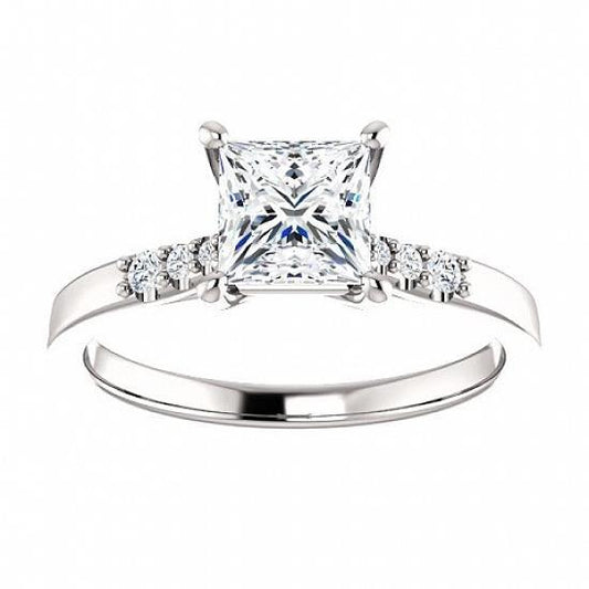 2 Carats Princess Center Real Diamond Ring White Gold 14K
